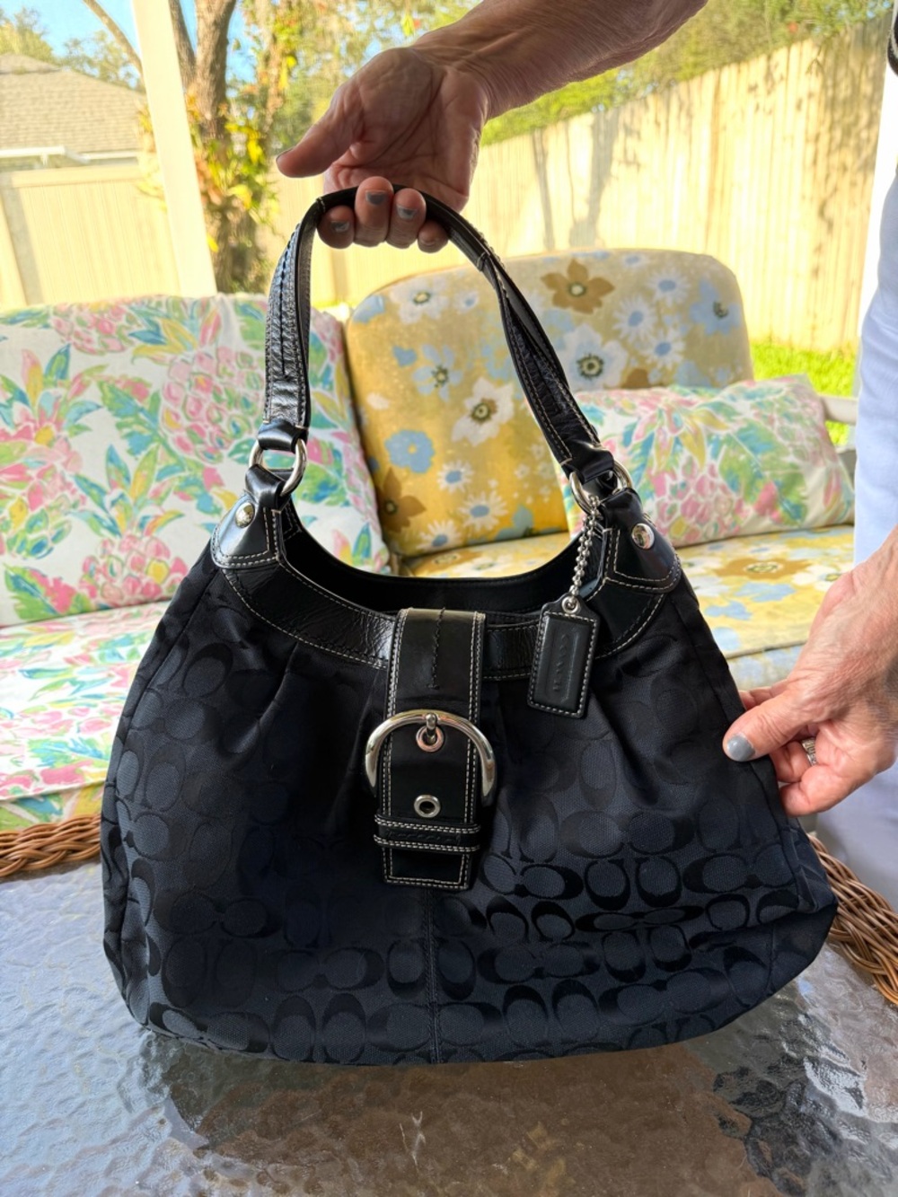 Coach Soho Lynn Signature Hobo Bag F15083 Black Leather Trim Y2K Vintage Classic - Picture 3 of 16